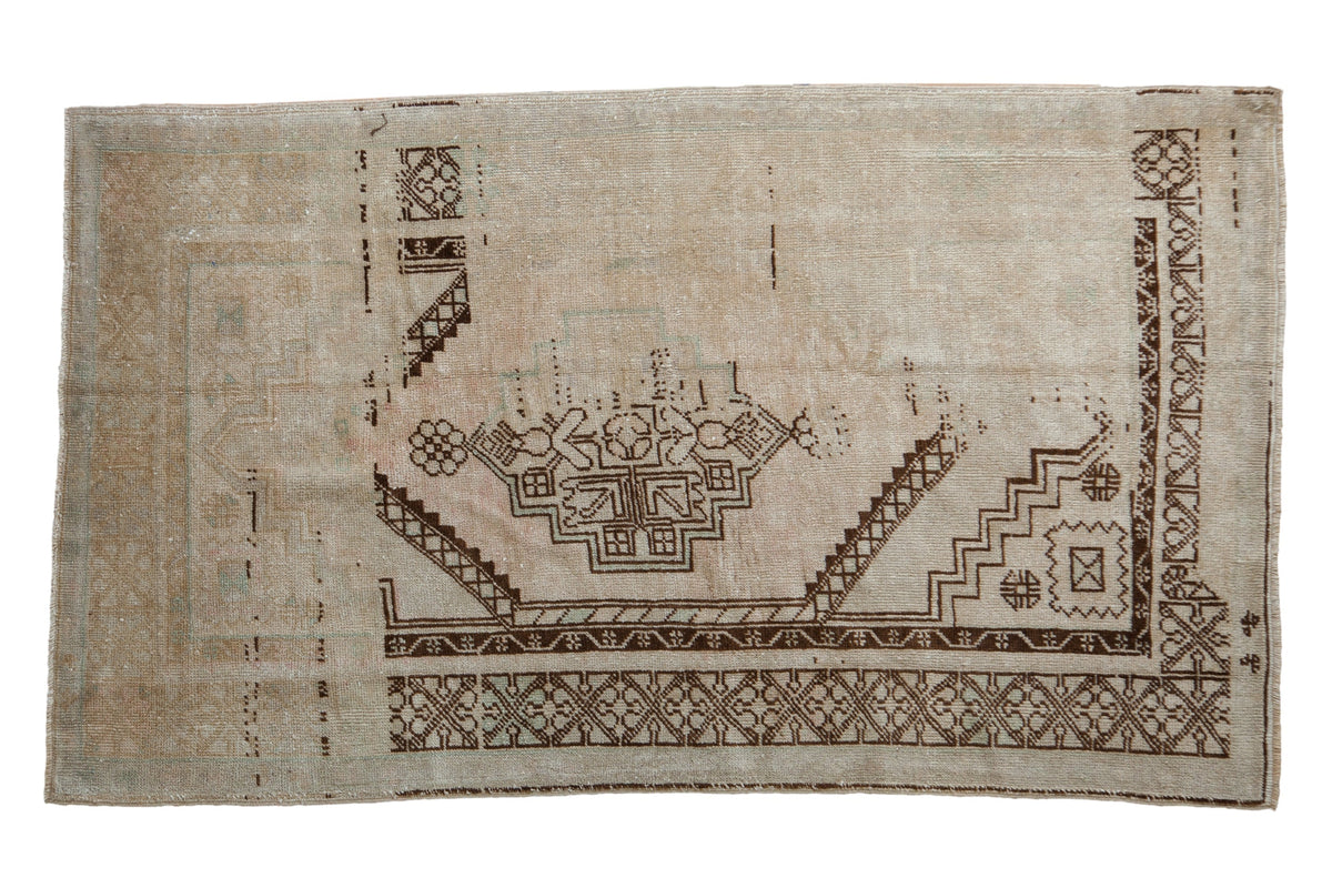 3.5x6.5 Vintage Distressed Oushak Rug with dusty sandalwood and pale sea foam colors