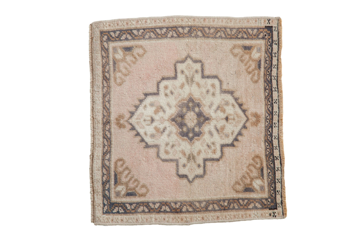 1.5x2 Vintage Distressed Oushak Square Rug Mat with center medallion and floral pattern in dusty rose, dusty teal blue, and ivory