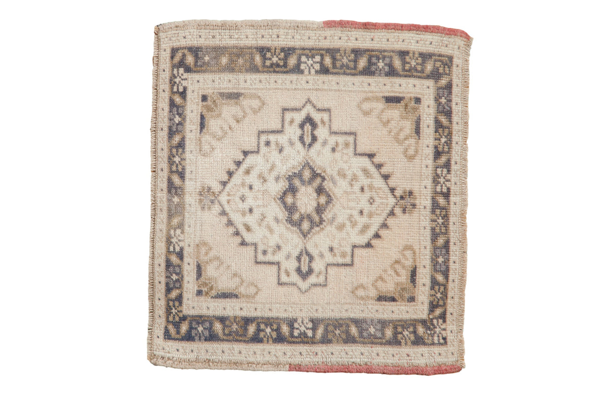 2x2 Vintage Distressed Oushak Square Rug Mat laid flat showing center medallion and floral borders