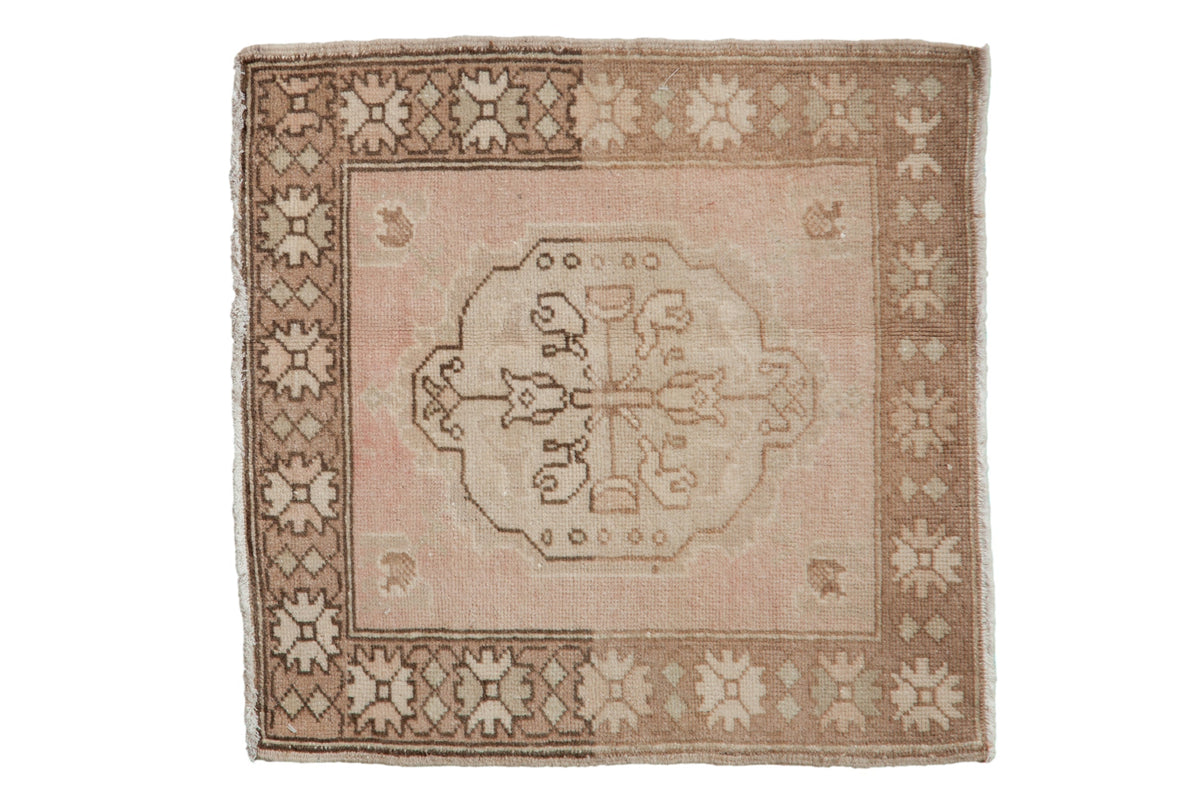 2x2 Vintage Distressed Oushak Square Rug Mat with scalloped medallion and floral vine patterns in beige, sand, and coffee tones