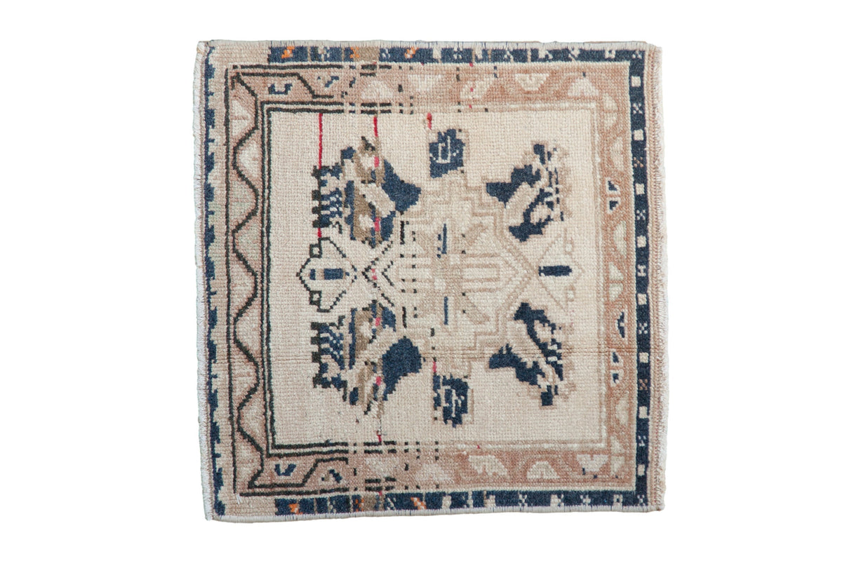 1.5x1.5 Vintage Distressed Oushak Square Rug Mat laid out showing floral geometric medallion and vine border in muted tones