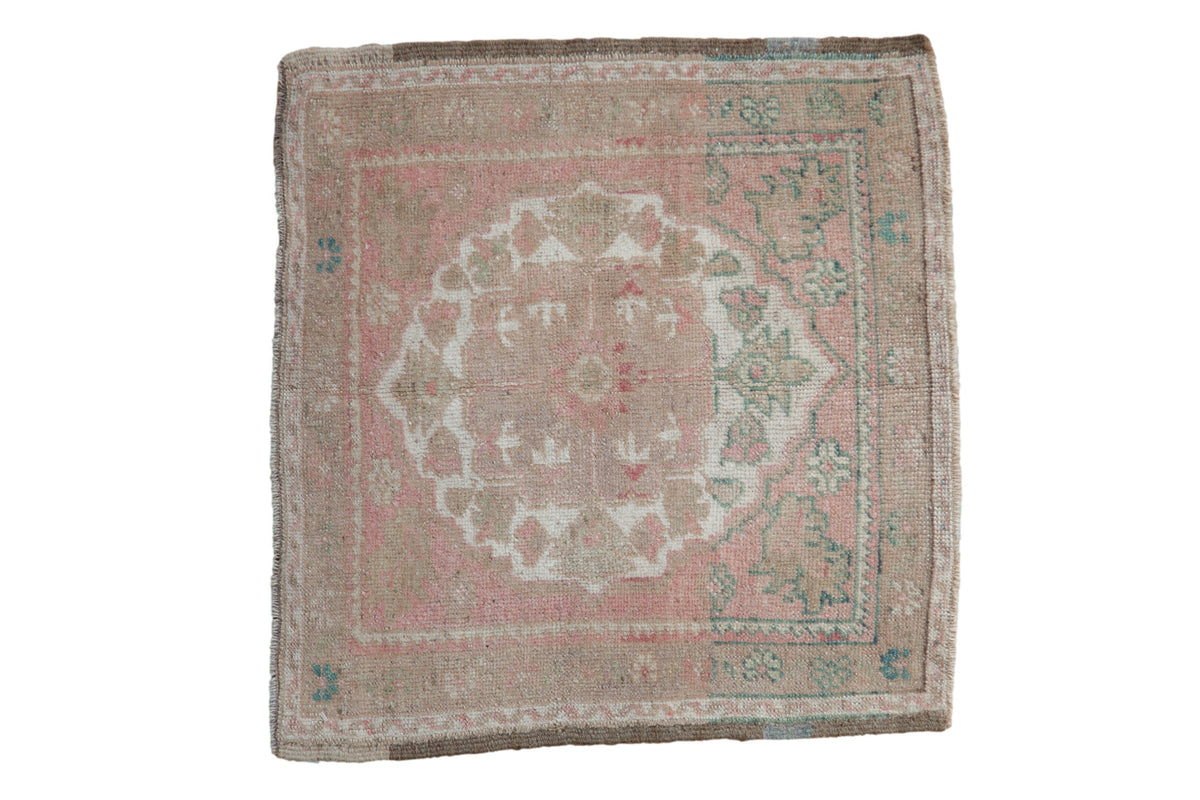 2x2 Vintage Distressed Oushak Square Rug Mat featuring floral and vine motifs in muted tones