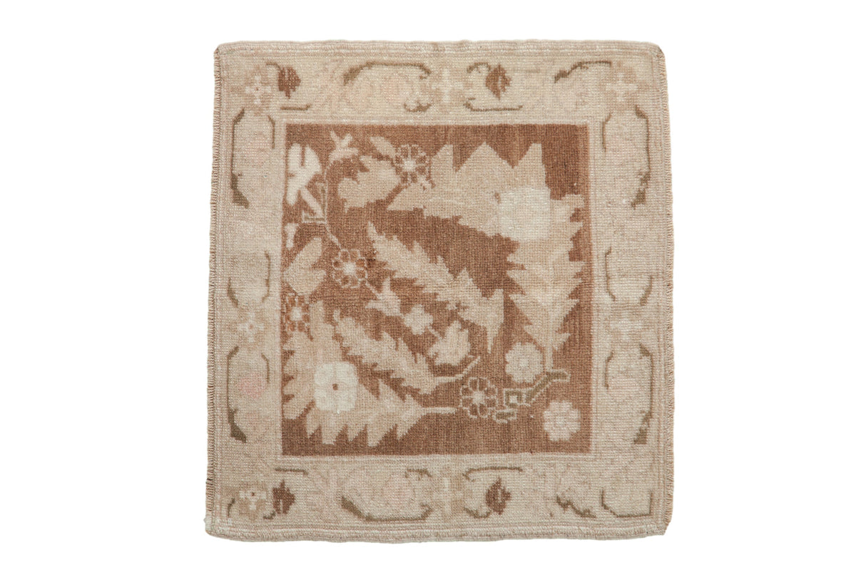 2x2.5 Vintage Distressed Oushak Square Rug Mat featuring serrated leaf and blossomed vine pattern in warm earth tones