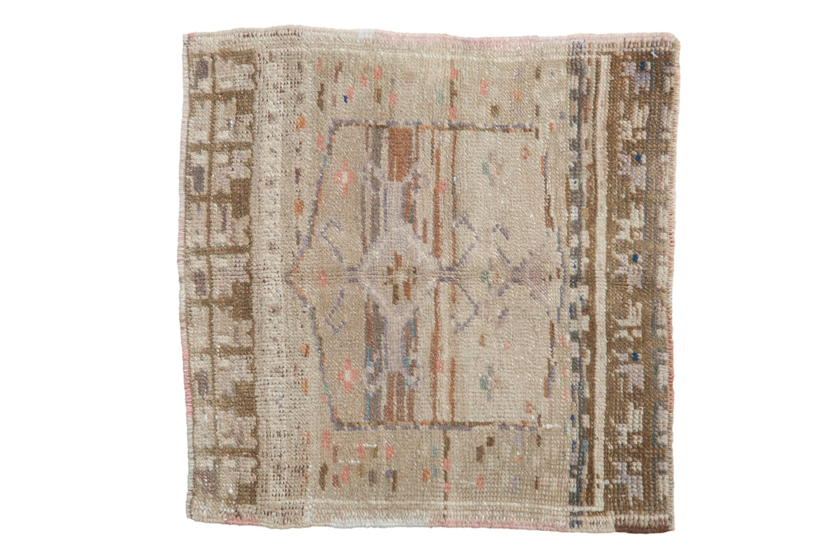 2x2 Vintage Distressed Oushak Square Rug Mat showing faded royal blue and dusty rose geometric design with diamond-shaped center medallion
