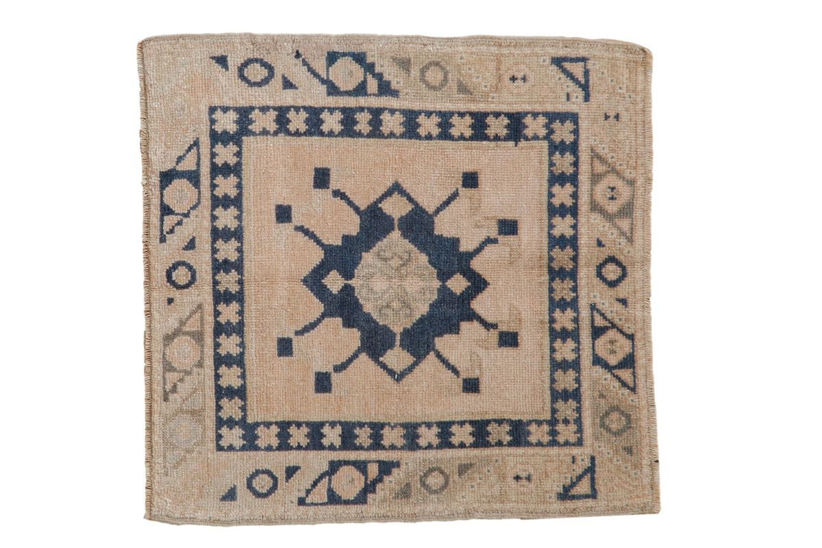 2x2 Vintage Distressed Oushak Square Rug Mat with geometric starburst medallion in dusty navy, cream, and oxidized silver tones