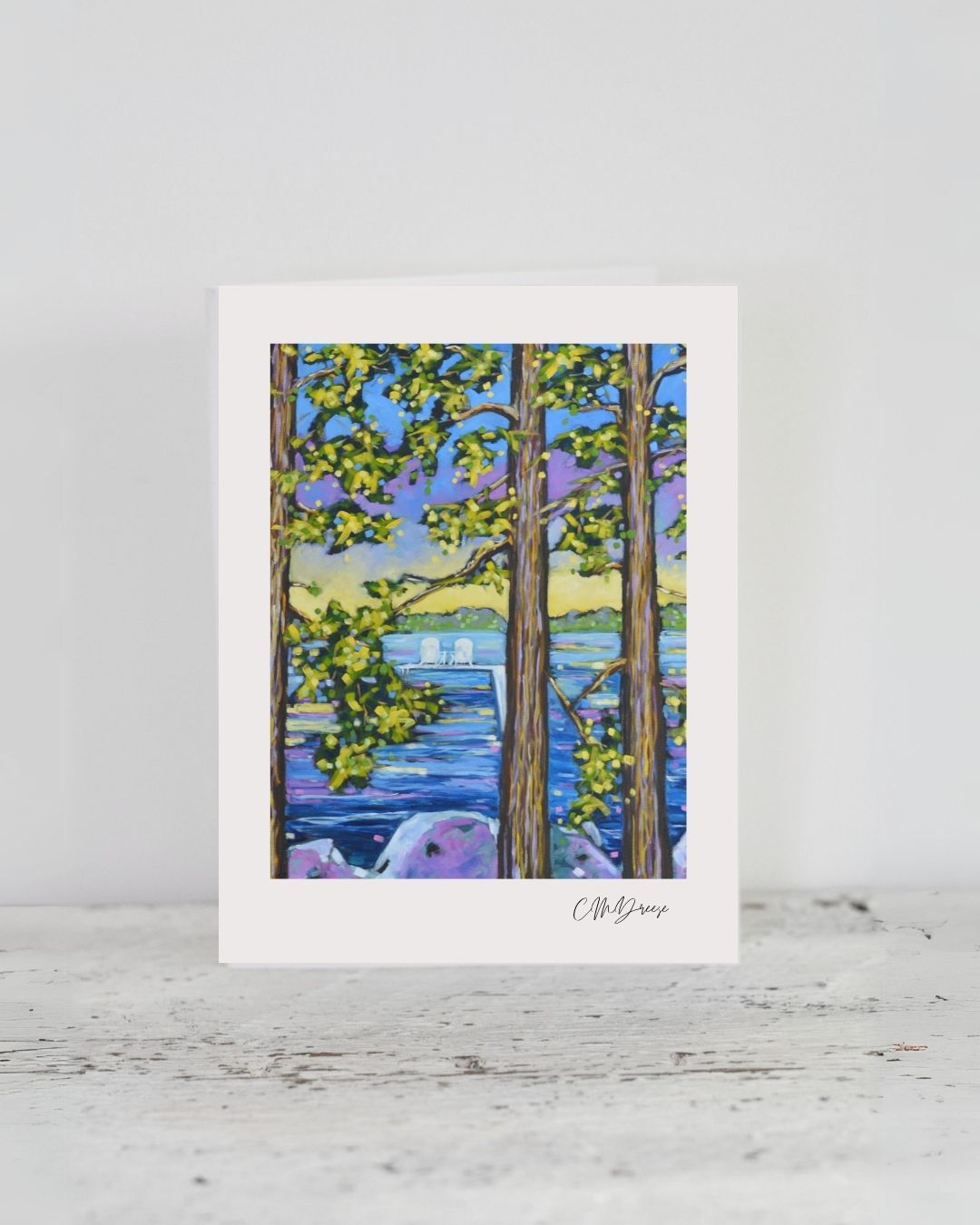 Crisp white linen notecard titled Weekend Getaway with clear protective packaging