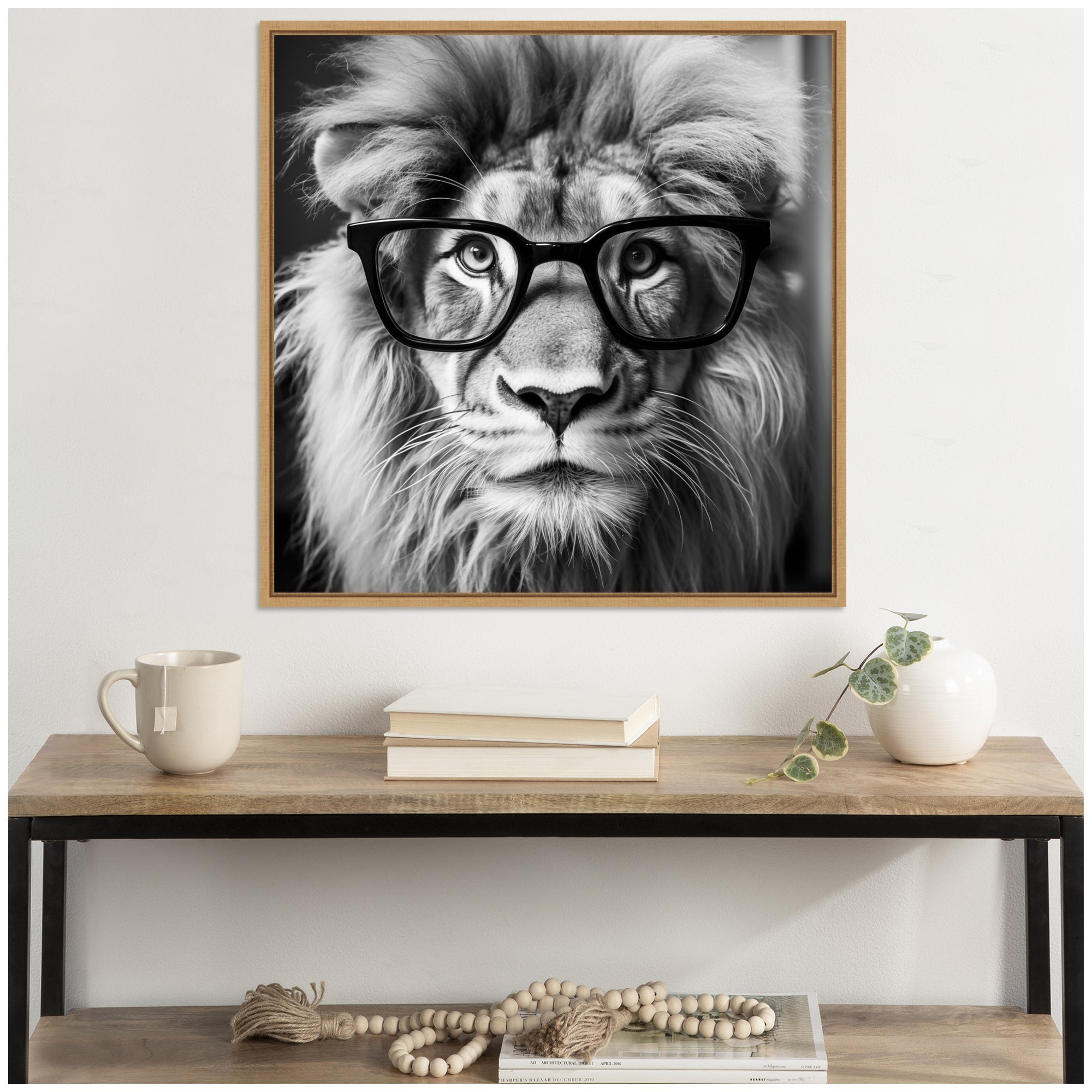 Sylvie Black and White Lion in Reading Glasses Framed Canvas by kateandlaurel - product image 9 for Resin Society