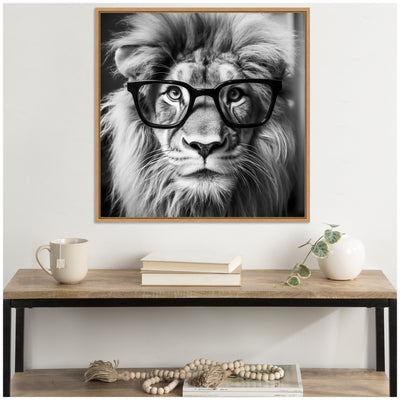 Sylvie Black and White Lion in Reading Glasses Framed Canvas by kateandlaurel - product image 9 for Resin Society