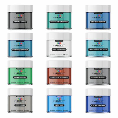 Set of 12 vibrant mica powder pigments for epoxy resin projects