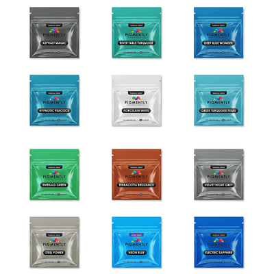 Set of 12 vibrant mica powder pigments for epoxy resin projects