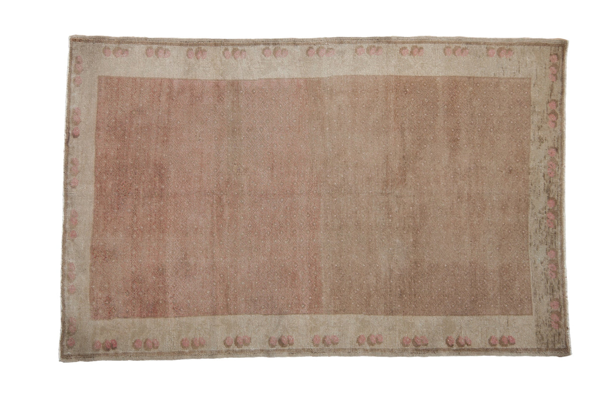 4x6 Vintage Distressed Oushak Rug with diamond panels and blossom motifs in muted earthy tones