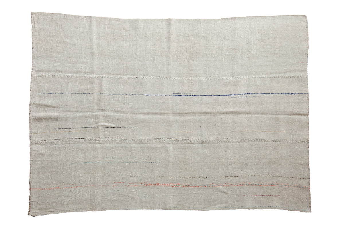 5x7 Vintage Hemp Kilim Rug with vibrant color accents in a plain-weave landscape pattern