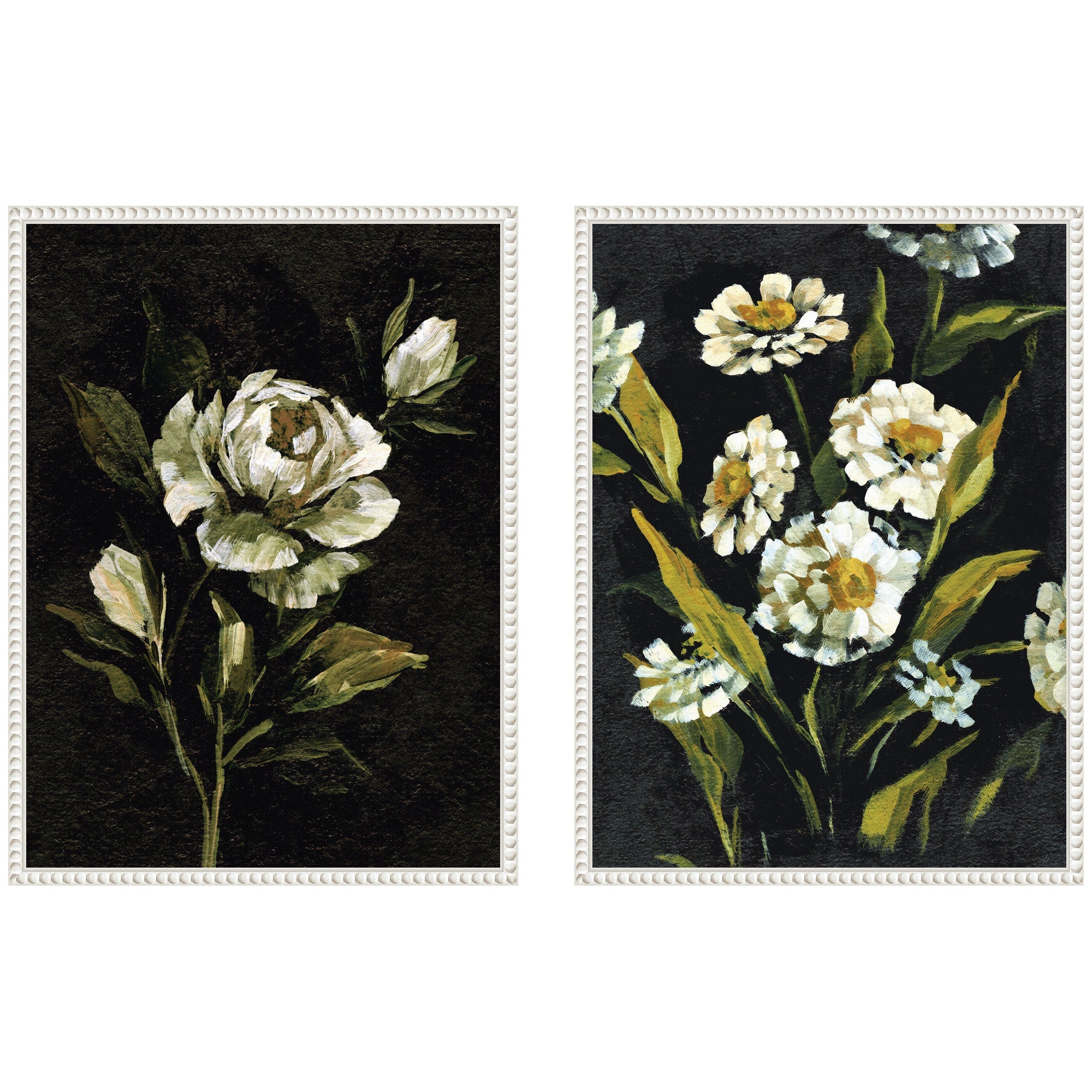 Sylvie Beaded Moody Floral 1 and 2 Framed Canvas Art Set by Annie Quigley