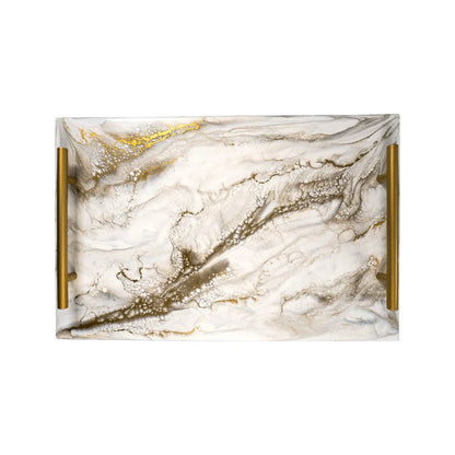 Marble Acrylic Resin Serving Tray with gold accents on a white background