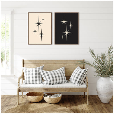 Starburst Retro Atomic 70s Style MCM Minimalist 2 Piece Framed Canvas Wall Art Set by Lucky Guava