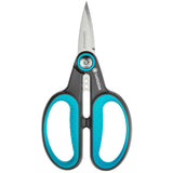 Pair of black and blue-handled scissors with stainless steel blades and a visible 'Gardena' brand logo on the handle's side.
