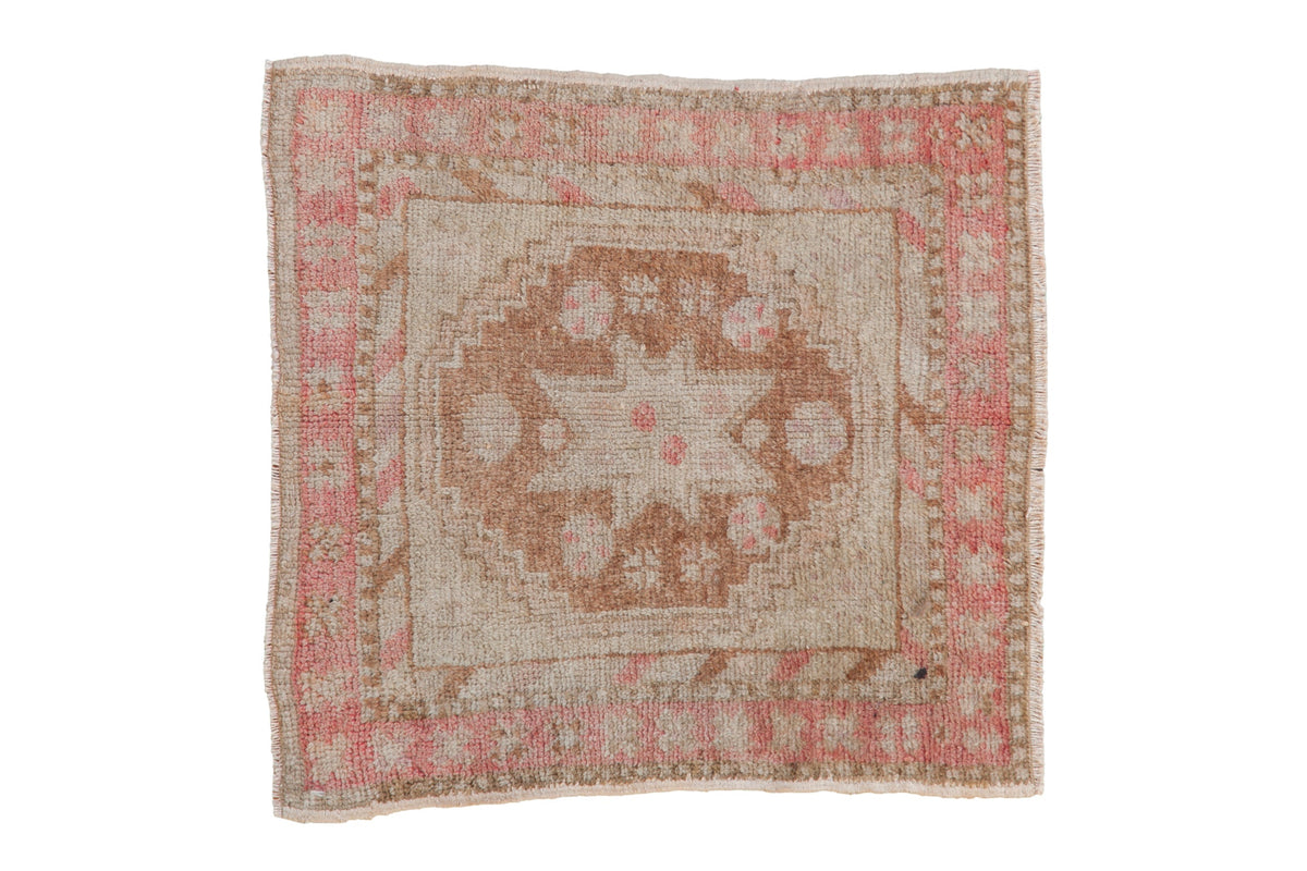 2x2 Vintage Distressed Oushak Square Rug Mat with starburst medallion and floral design in muted vintage colors