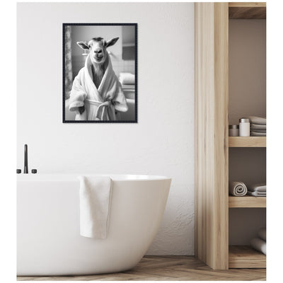 Sylvie Goat Bathroom Art Towel Robe Black and White Framed Canvas by The Creative Bunch Studio