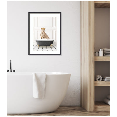 Cheetah in Classic Black and White Bathtub by Amy Peterson Framed Wall Art Print