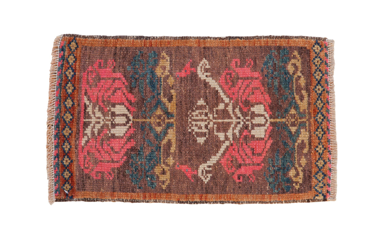 1.5x2.5 Vintage Distressed Kars Rug Mat with rose motif, dusty aubergine and blush colors