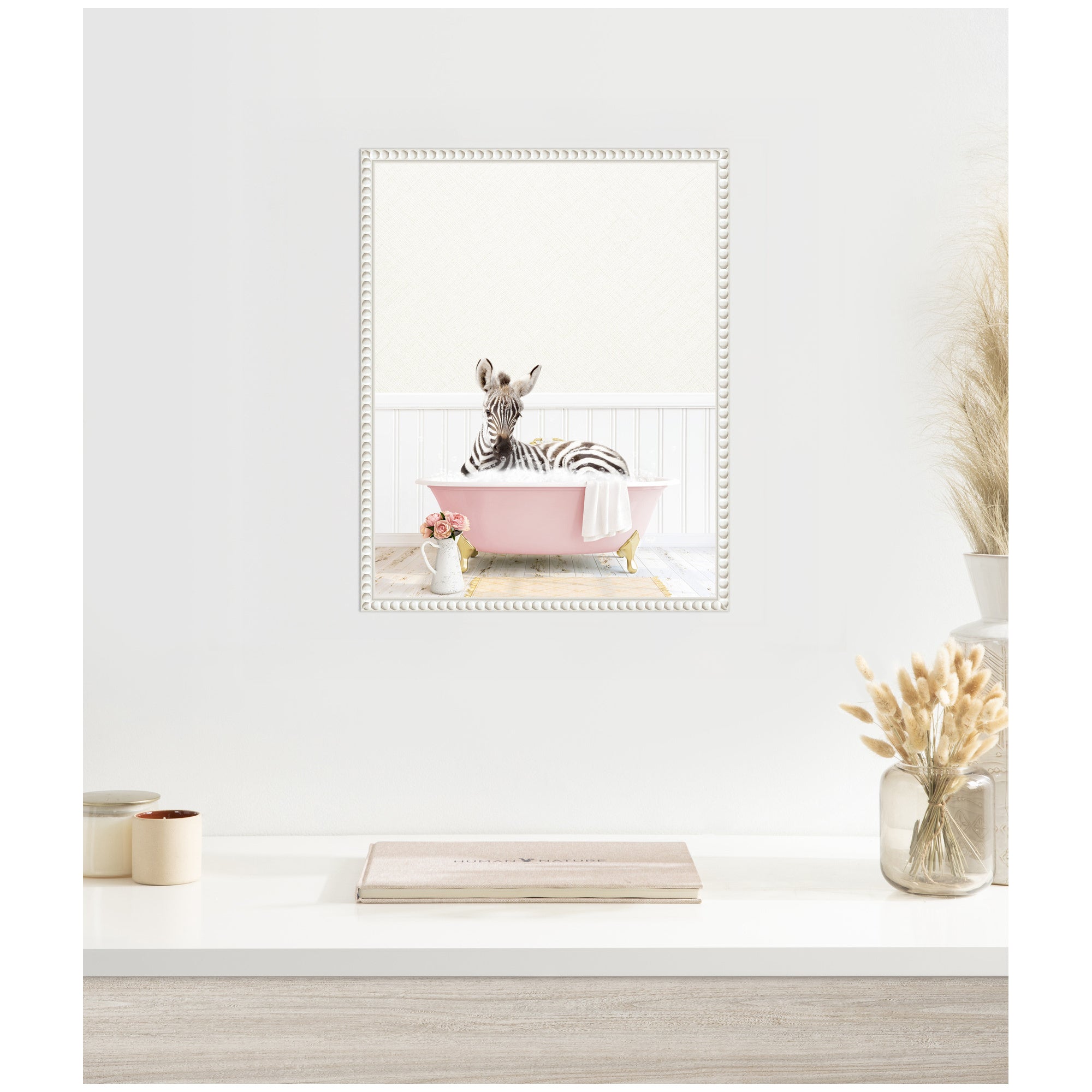 Sylvie Baby Zebra in Cottage Rose Bathtub Framed Canvas by Amy Peterson