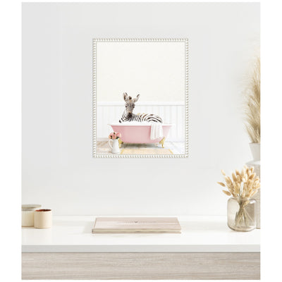 Sylvie Baby Zebra in Cottage Rose Bathtub Framed Canvas by Amy Peterson