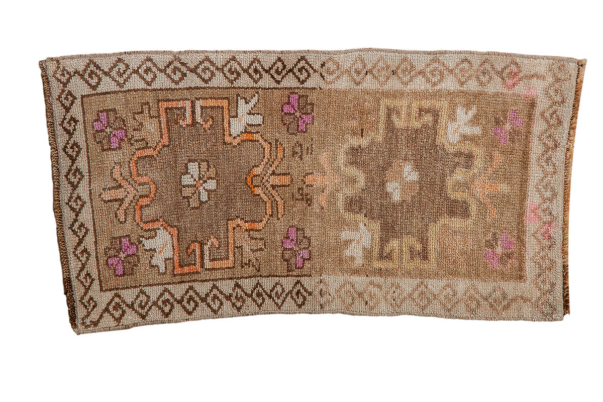 Vintage Distressed Kars Rug Mat 1.5x3 with floral medallion and vine scroll border in muted colors.