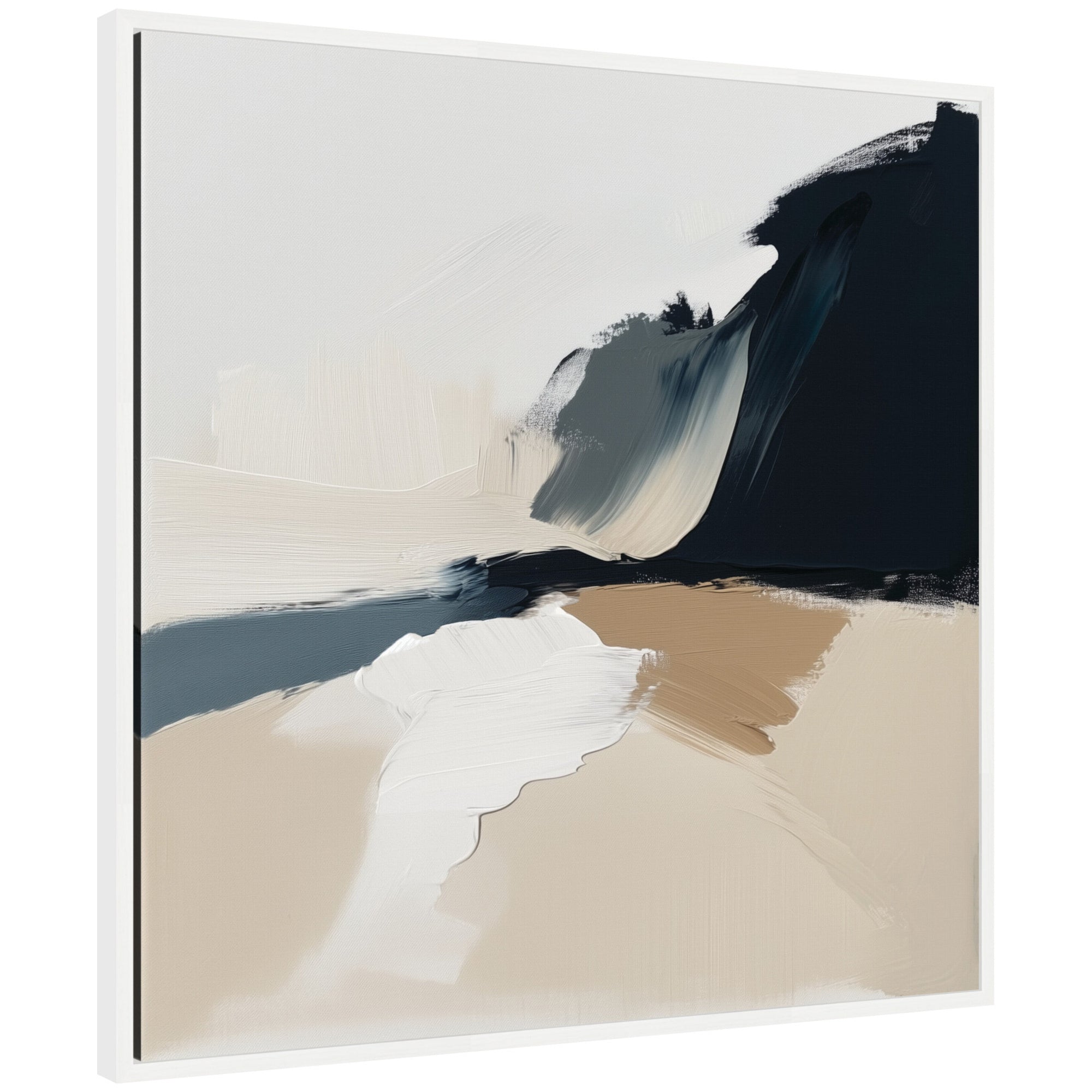 Framed Sylvie Coastal Sand Modern Abstract Landscape II canvas art showing abstract coastal landscape in soft neutral tones.