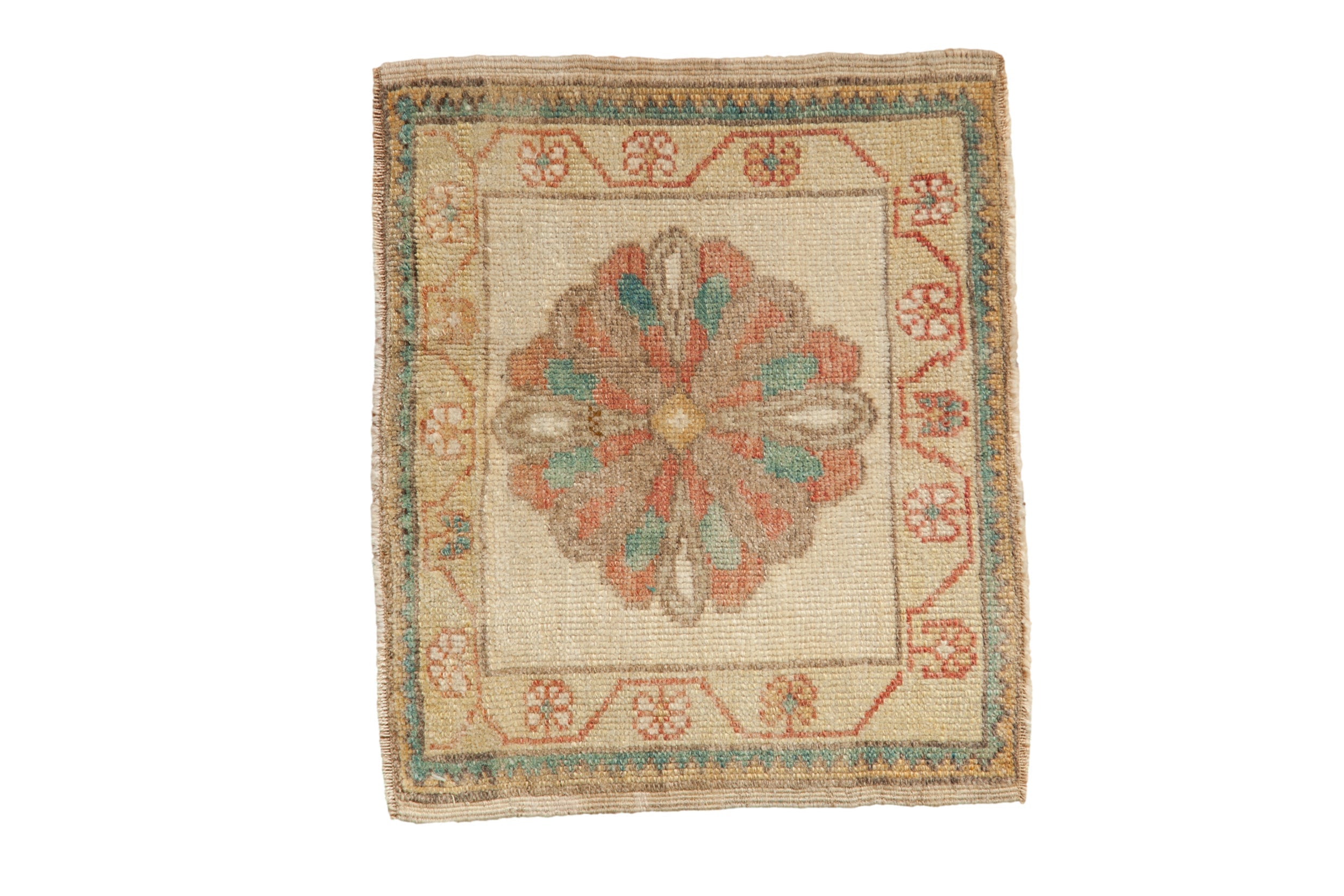 1.5x1.5 Vintage Distressed Oushak Square Rug Mat