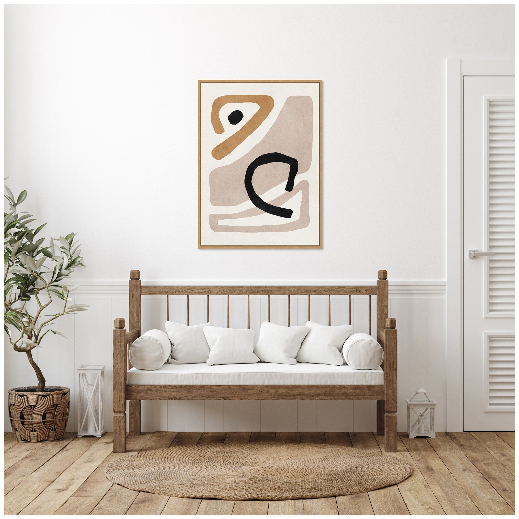Sylvie Neutral Abstract 1 Minimal Modern Art Framed Canvas by July Art Prints