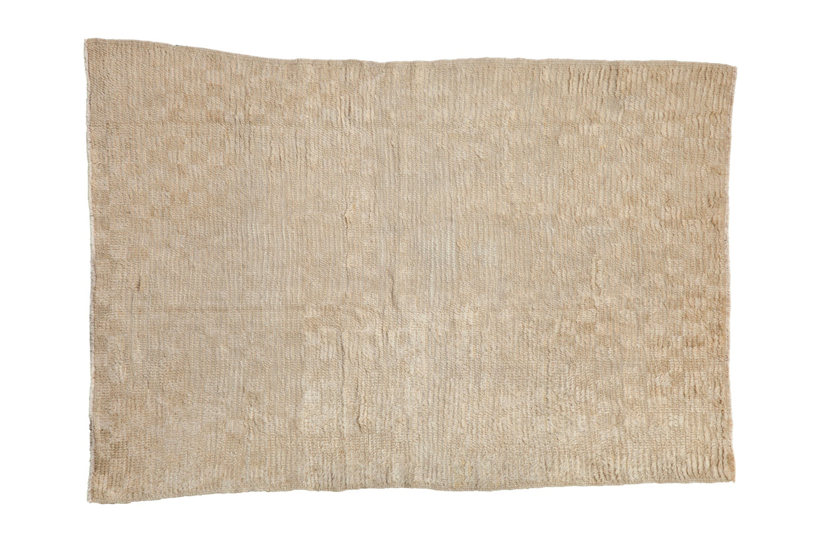3.5x4.5 Vintage Distressed Tulu Square Rug with tone-on-tone checkered ivory, silver, platinum, and beige design