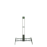Green metal shooting target stand with a tall vertical frame and angled support legs extending outward for stability, shown from the front on a white background.