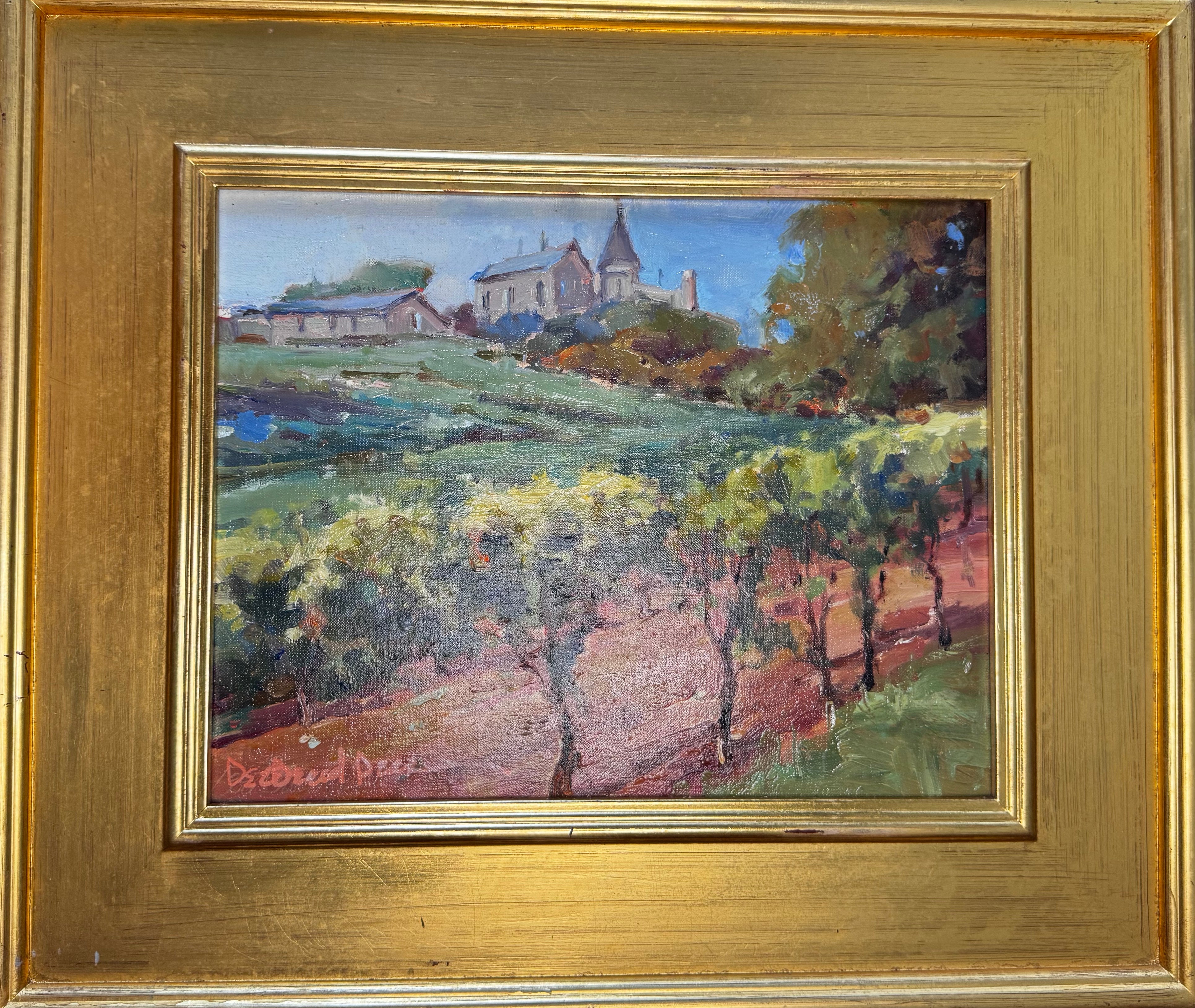 Plein air painting titled One Hundred and Twenty Seven by John Beard, showing coastal landscape in a gold frame
