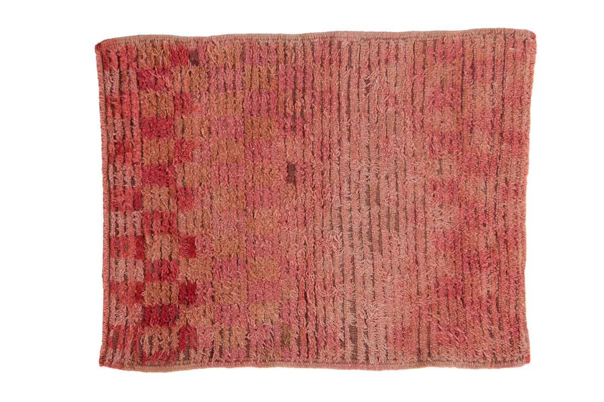 2.5x3 Vintage Distressed Tulu Square Rug with dusty rose and raspberry red checkered pattern