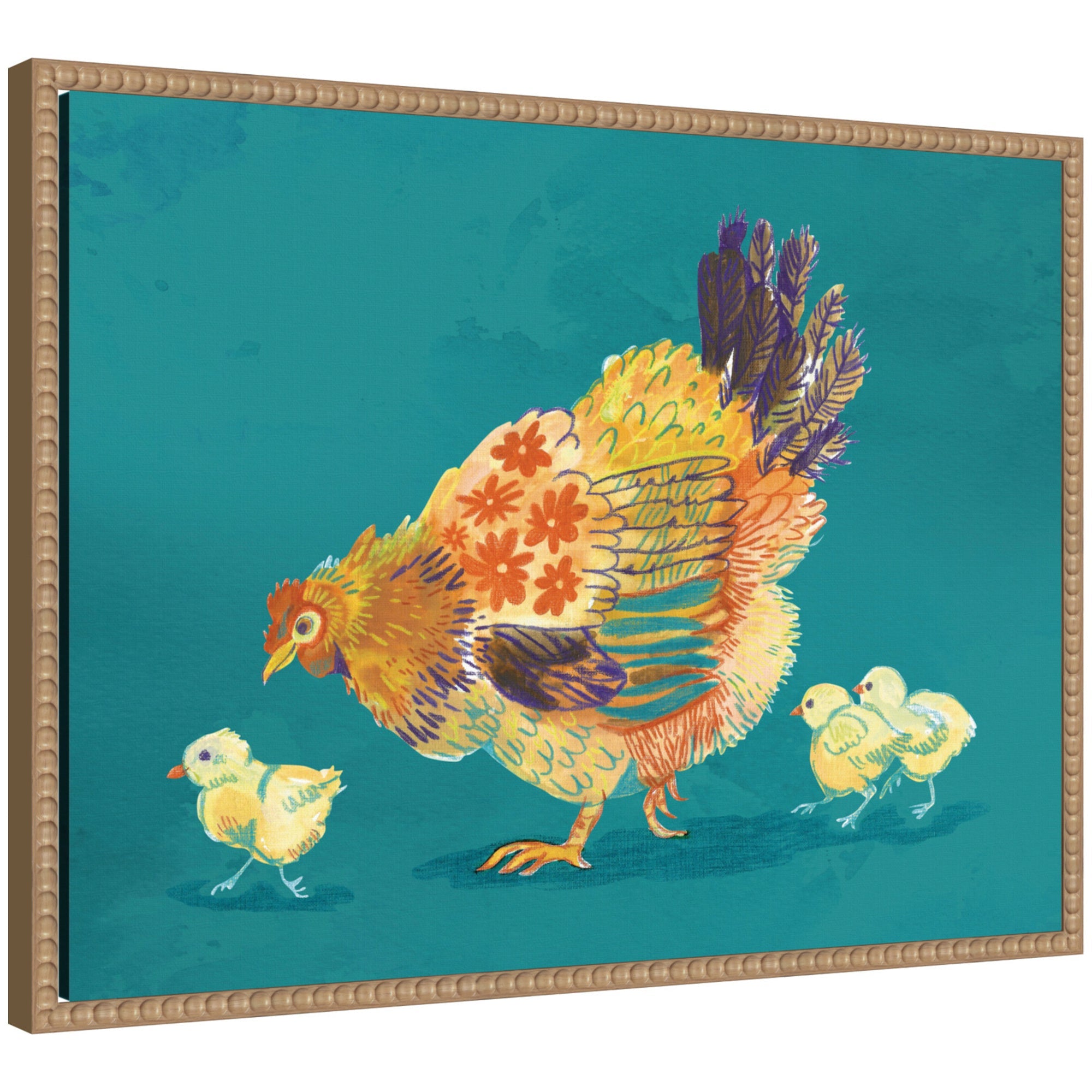 Mother Hen framed canvas wall art print by Lucia Gianello in Sylvie Beaded Rustic Natural frame