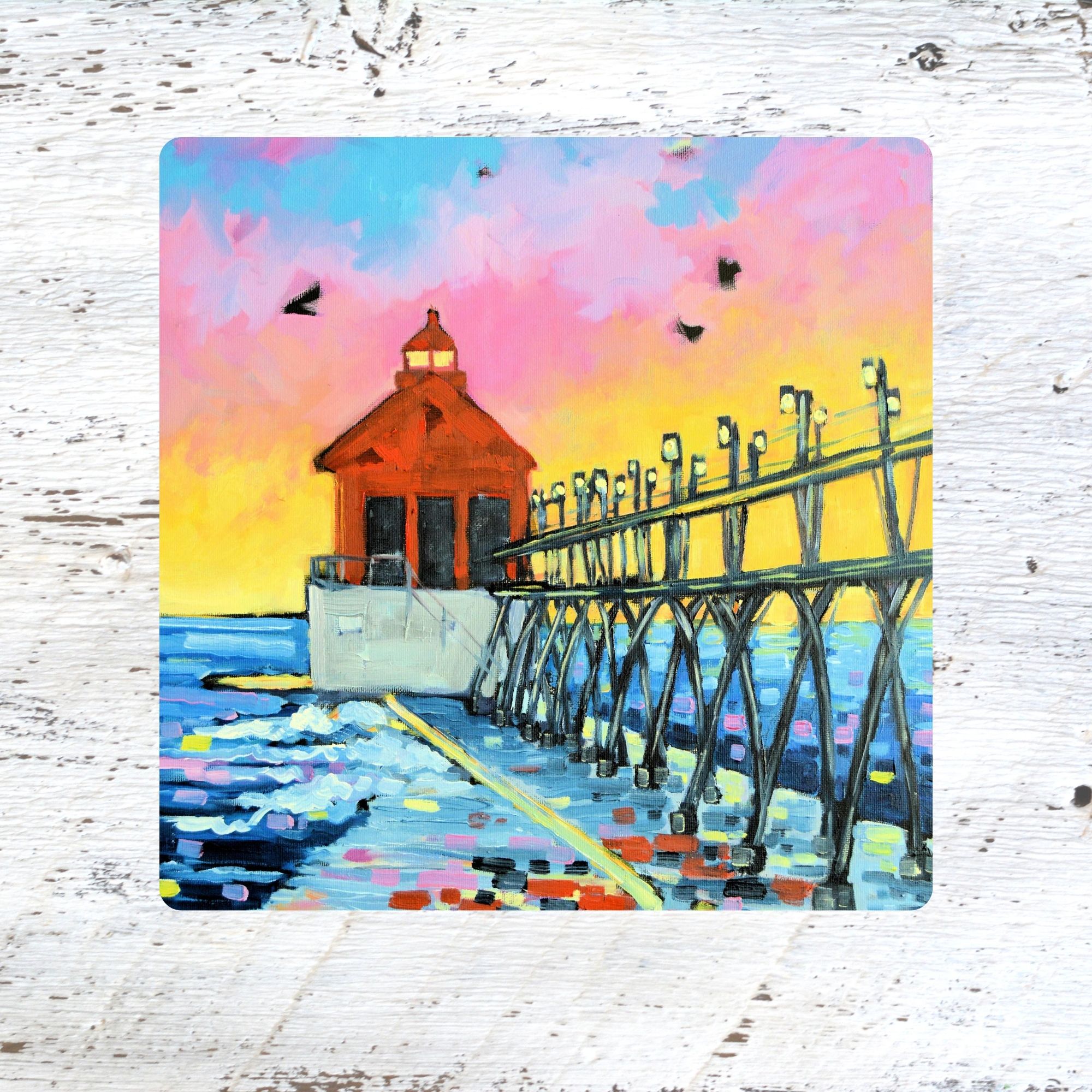 Coaster/ Trivet/ Magnet: Sunset Grand Haven Lighthouse