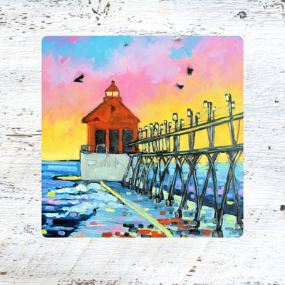 Coaster/ Trivet/ Magnet: Sunset Grand Haven Lighthouse