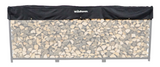 Woodhaven Short Firewood Rack Seasoning Cover in black on a firewood rack