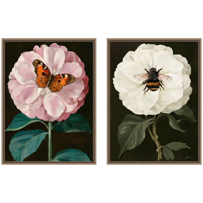 Sylvie Beaded Flutter Bug and Busy Bee Framed Canvas Art Set by Mary Sparrow
