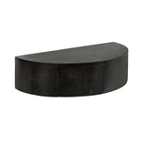 Semi-circular black wooden floating side table with smooth curved front and flat back, shown against a plain white background.