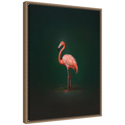 Flamingo Side View Rich Green Backdrop by The Creative Bunch Studio Framed Canvas Wall Art Print
