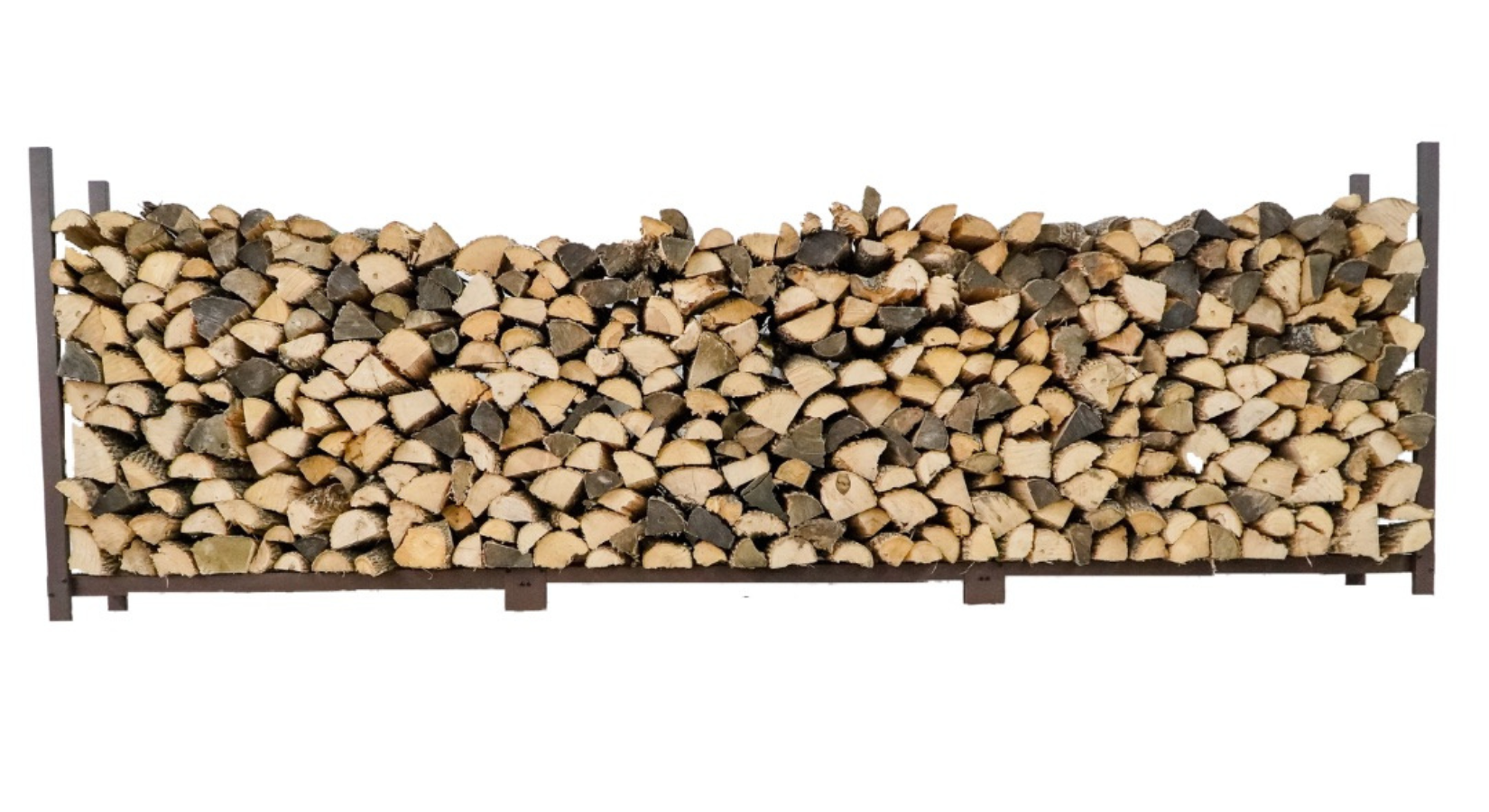 Woodhaven 12 ft Firewood Rack holding stacked firewood outdoors