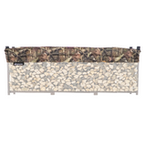 Woodhaven Short Firewood Rack Seasoning Cover in black on a firewood rack