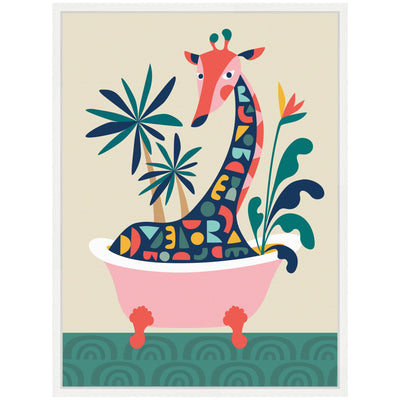 Sylvie MCM Giraffe in Bathtub Framed Canvas by Rachel Lee