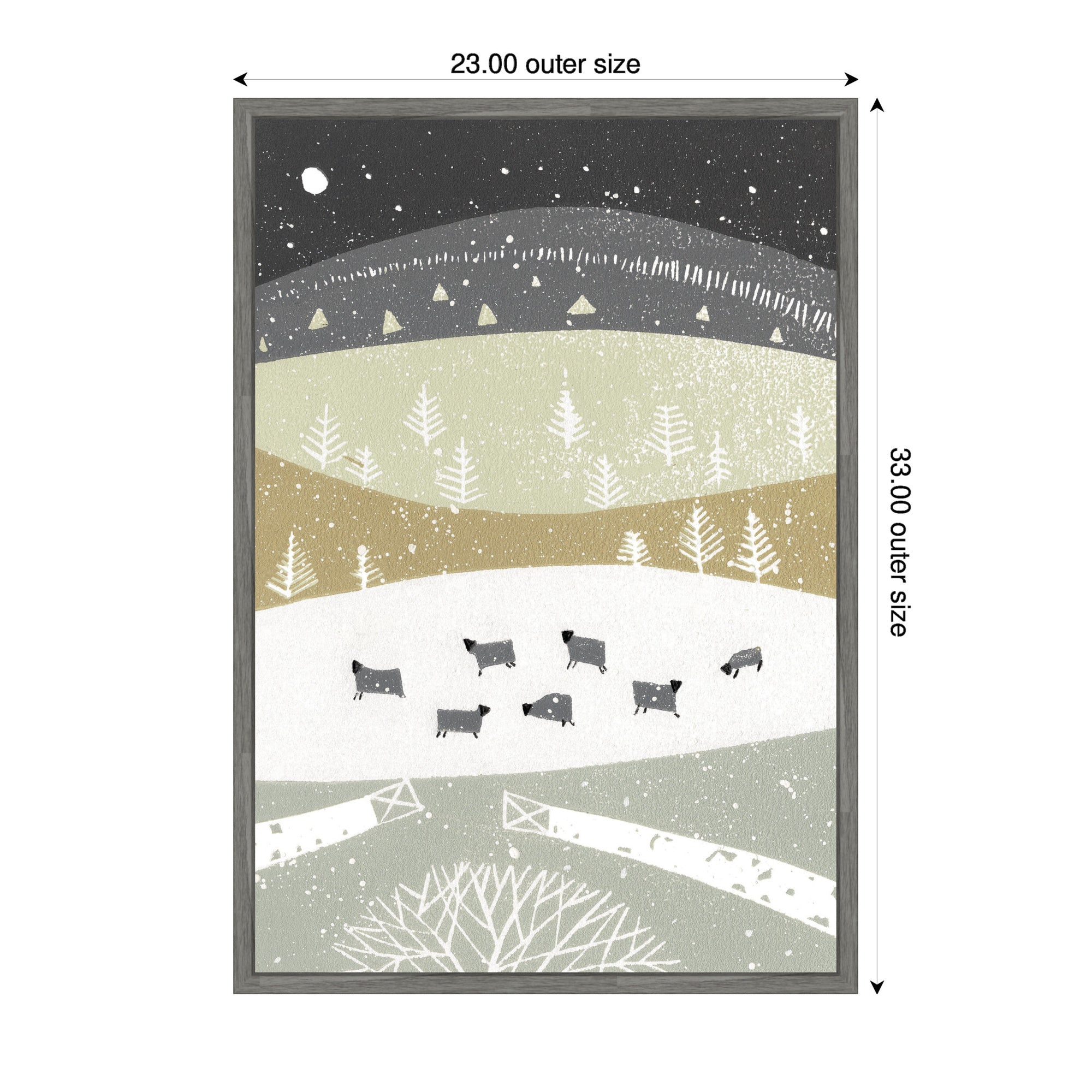 Sylvie Folk Dales Snow Linocut Framed Canvas by Giuliana Lazzerini