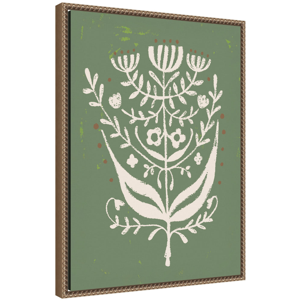 Bungalow Charm Green by Vicky Yorke Framed Canvas Wall Art Print with Sylvie Beaded Frame on white gallery wall