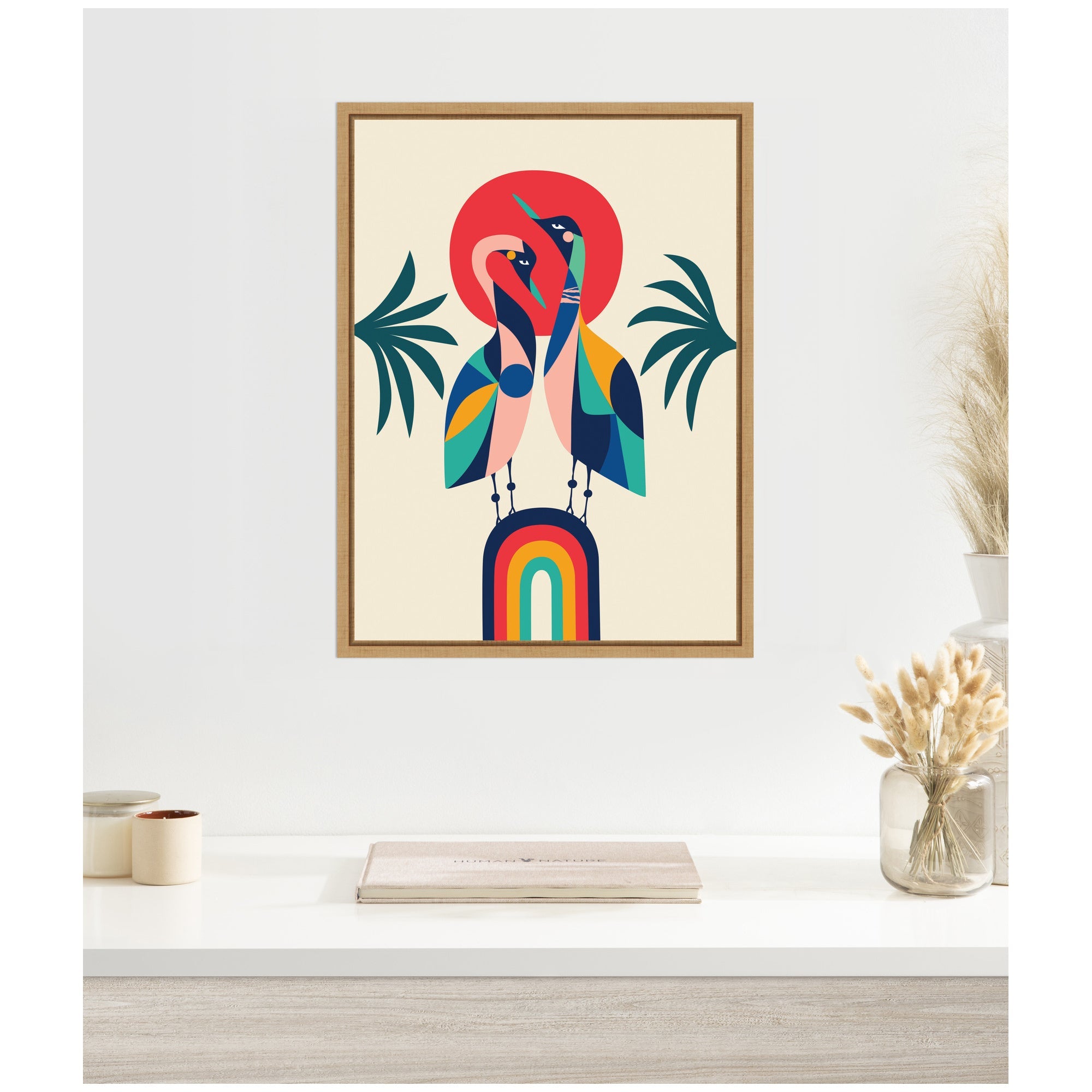 Sylvie Modern Vibrant Rainbow Geese Framed Canvas by Rachel Lee