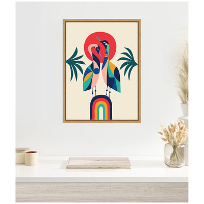 Sylvie Modern Vibrant Rainbow Geese Framed Canvas by Rachel Lee