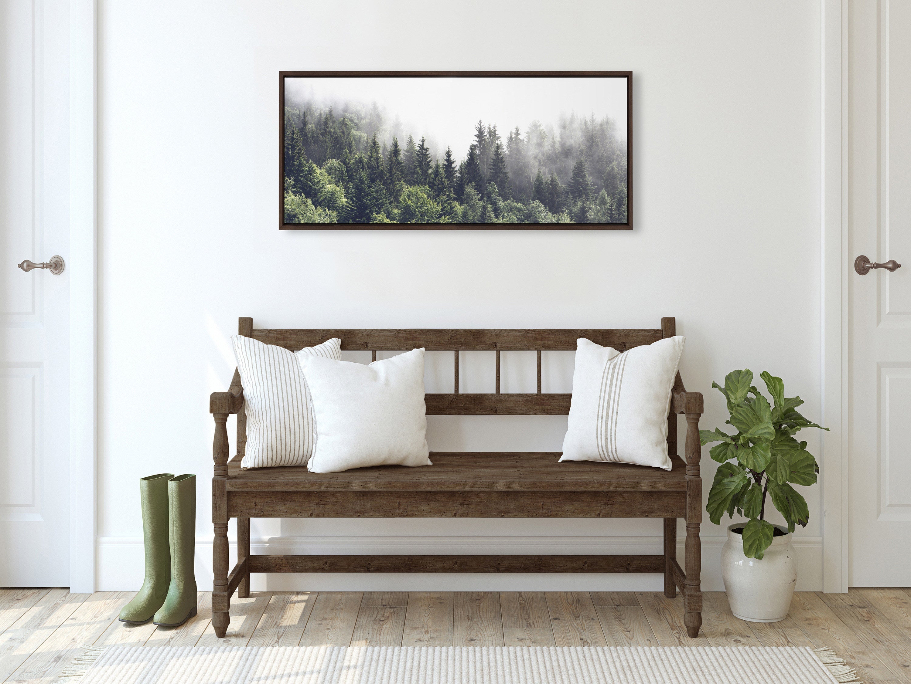 Sylvie Lush Green Forest On A Foggy Day Framed Canvas