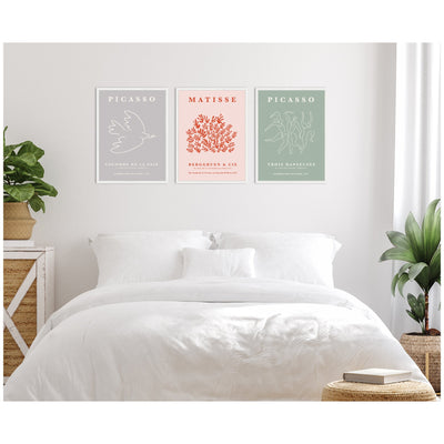 Picasso Inspired Bird & Inspired Dance 3 Piece Framed Canvas Wall Art Set by Gabrielly Guedes